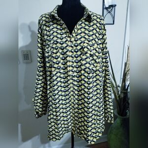 Notations Yellow and Black Geometric Button-Front Blouse